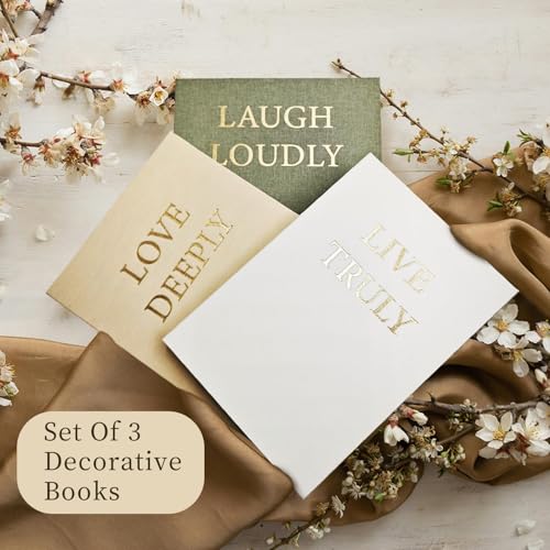YKANYN Aesthetic Decorative Books, Set of 3 Linen Fake Book Boxes, Faux Book Decor for Coffee Table, Bookshelf, Entryway T...
