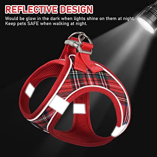 GAMUDA Small Dog Harness Collar and Leash Set, Step in No Chock No Pull Soft Mesh Adjustable Dog Vest Harnesses Plaid Refl...