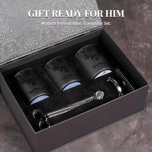 Luxury Black Crystal Candle Gift Set for Men – 3 Pack 7oz Soy & Beeswax Candles with Real Natural Crystals, Zinc Alloy Lid...