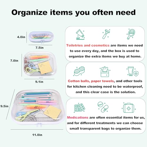 Clear Hard Shell Zipper Case,6PCS Transparent Clear Zipper Pouches,Hard Side Plastic Case Set,Portable Travel Storage Orga...
