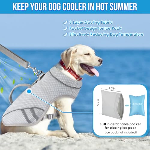 SlowTon Dog Cooling Vest with Handle - Pocket for Ice Pack, UV Protection Breathable Cooling Shirt for Large Medium Small ...