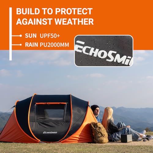 EchoSmile Pop Up Camping Tent, 2/4/6 Person Easy Setup Tent, Water Resistant Dome, Portable with Carry Bag