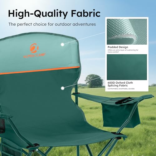 ALPHA CAMP Camping Chairs 350LBS Capacity, Heavy Duty Folding Chair with 4-Can Cooler Bag, Portable Outdoor Chair with Cup...