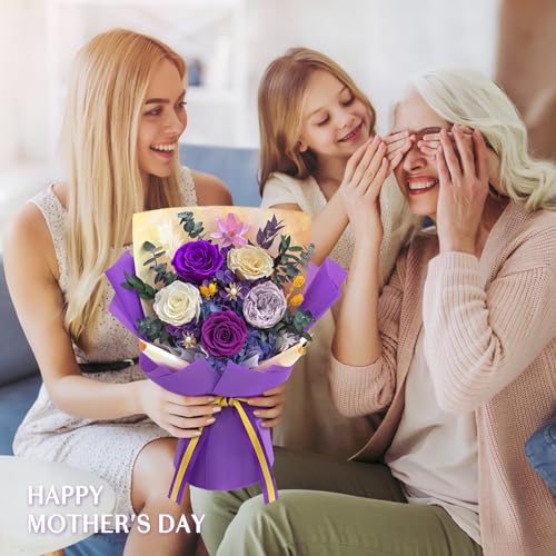 Yastouay 5 Pcs Glitter Purple Preserved Roses Bouquet for Mothers Day, Forever Flowers for Delivery Prime, Birthday Gifts ...