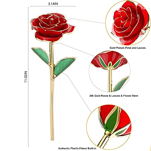 MNIEYU Gold Rose 24K Plated Gold Dipped Rose, Forever Preserved Red Rose Flowers with Stand,Romantic Gift for Valentine's ...