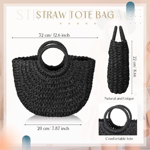 Frienda Straw Tote Bag Summer Beach Bag Handmade Straw Rattan Woven Handbag for Women Travel