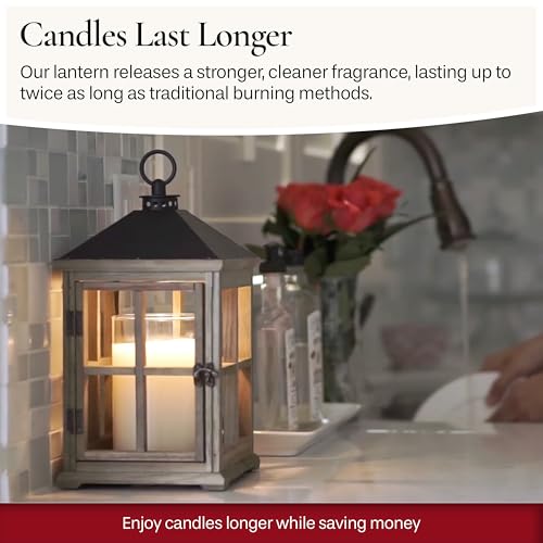 Candle Warmers Etc. White Wooden Farmhouse Candle Warmer Lantern – for Top-Down Warming & Flame-Free Fragrance