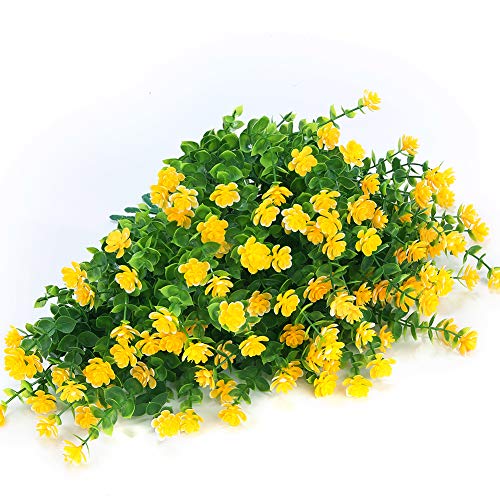 KLEMOO 8 Bundles Outdoor Artificial Fake Flowers UV Resistant No Fade Boxwood Faux Plastic Plants for Garden Patio Porch W...