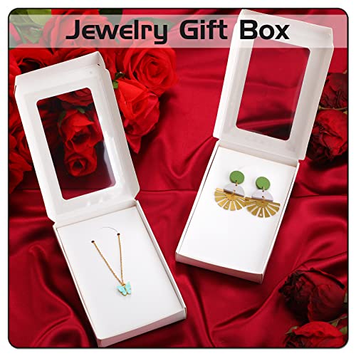 Crtiin 30 Pcs Jewelry Packaging Boxes 5.4"x3.4"x0.7" Cardboard Necklace Gift Boxes Bulk with Clear Window, Display Card an...