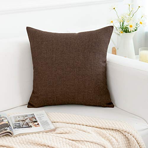 RainRoad Linen Decorative Throw Pillow Covers Cushion Cover Pillow Case for Sofa Couch Bed Chair, Soft Square Dark Brown T...