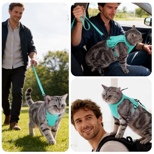 Dotoner Escape Proof Cat Harness and Leash Set Adjustable Soft Mesh Vest for Walking Safe Travel Vet Visit with Reflective...