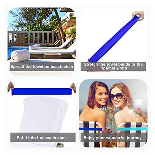 4 Pack Towel Bands, Towel Bands for Beach Chair, Rubber Towel Clips for Pool Chair, Must Haves Beach & Cruise Accessories,...