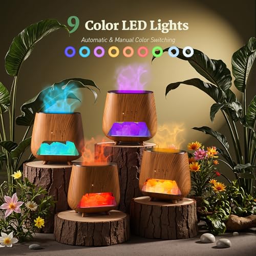 JJNJJN Essential Oil Diffuser for Home: 200ml Aromatherapy Diffuser with Himalayan Pink Salt Rock, Cool Mist Humidifier wi...