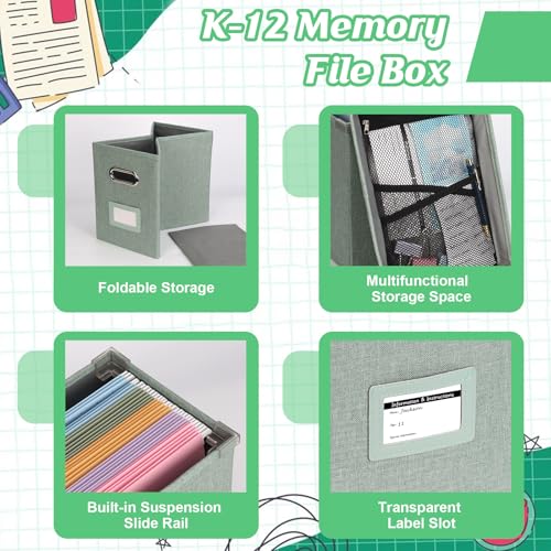 DOSTATNI School Years Organizer Kit K-12 School Years Memory Keeper with 15 Hanging File Folders Plastic 4 different Label...
