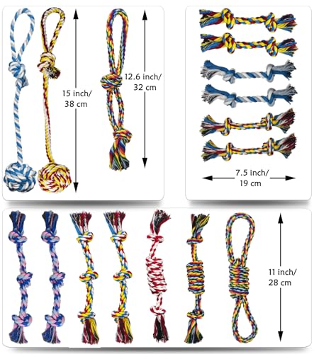 Jastorfer 16 Pcs Small Dog Rope Toys, Puppy Tug of War Toy Set for Small Breeds 0-15 Lbs, Cotton Dog Tug Toys for Boredom,...