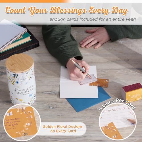 Christian Art Gifts Keepsake Count Your Blessings Ceramic Gratitude Jar Set w/Bamboo Lid: In Everything Give Thanks - 365 ...