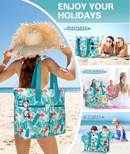 HUANLANG Large Beach Bags for Women Pool Bag with Zipper, Waterproof Sandproof Beach Tote Travel Bag with Wet Pocket | Wat...