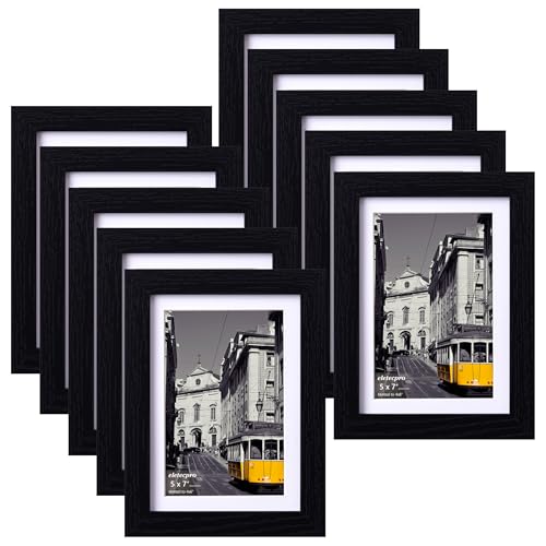 eletecpro 5x7 Picture Frames Set of 10 with Clear Acrylic Cover, Tabletop Decor, Displays 4x6 Photos with Mat or 5x7 Witho...