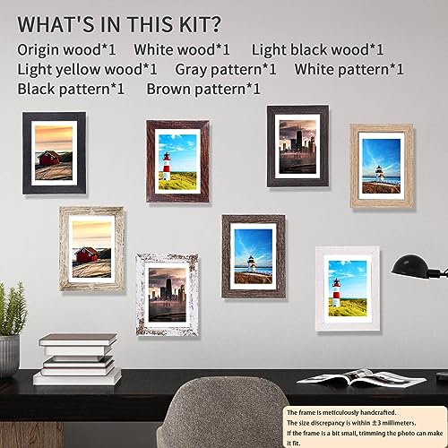 5x7 Picture Frames Set of 8, Rustic Picture Frames Multi Wood-Color,Vertical and Horizontal Formats for Wall Hanging and T...