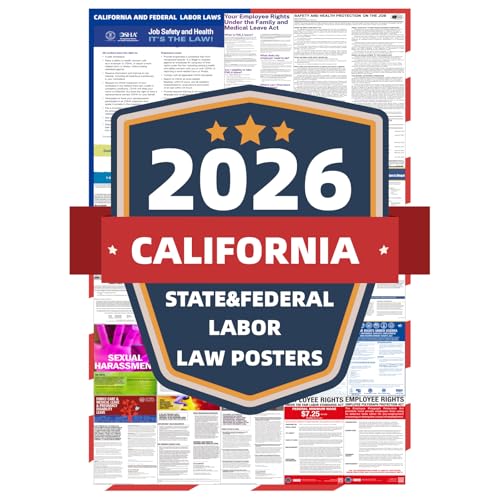 2026 California State and Federal Labor Laws Poster - English Version - OSHA Workplace Compliant - UV Waterproof Laminated...
