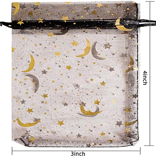 Hopttreely 100PCS Moon Star Organza Bags, 3X4 Jewelry Candy Favor Bags, Mixed Color Gift Pouch With Drawstring for Wedding...