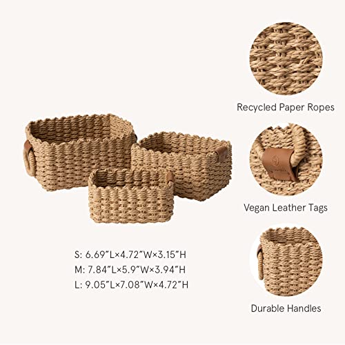LA JOLIE MUSE Small Wicker Baskets for Organizing, Recycled Paper Rope Storage Basket Container Bins for Shelves Bathroom ...