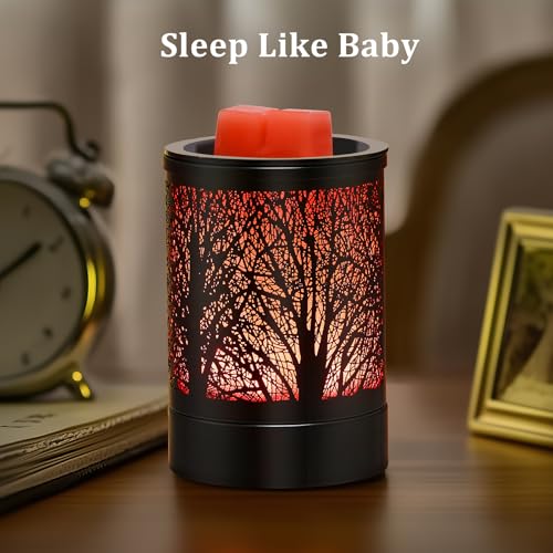 Enaroma Fragrance Wax Melts Warmer with 7 Colors LED Changing Light Classic Black Forest Design Scent Oil Candle Warmer fo...