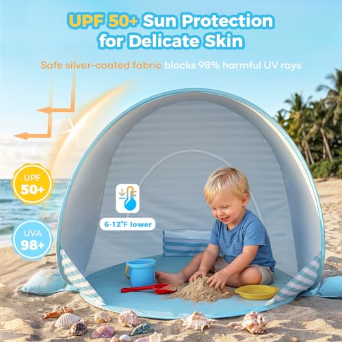 Gorich Pop Up Baby Beach Tent with UPF50+ UV Protection, Portable Toddler Sun Shelter with Mesh Ventilation, Lightweight &...