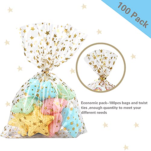 COQOFA 100 Pcs Star Printed 5"X 7" Gift Wrap Cello Cellophane Treat Bags Party Favor bags Clear Candy Cookie Bag Plastic P...