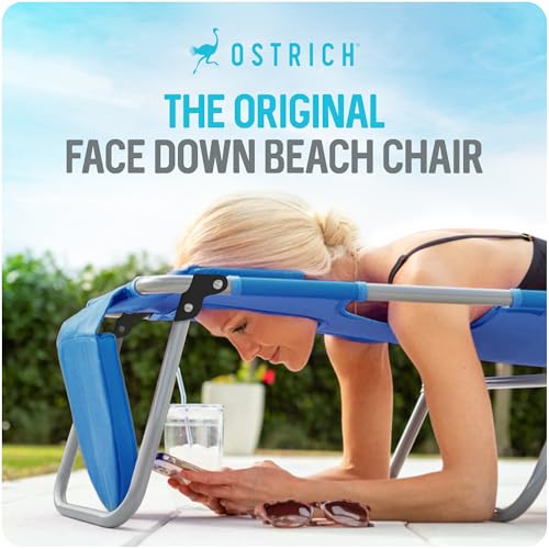 Ostrich the Tommy-O Backpacker Beach Chair with Face Hole and Cup Holder, Lightweight and Adjustable for Sunbathing at the...