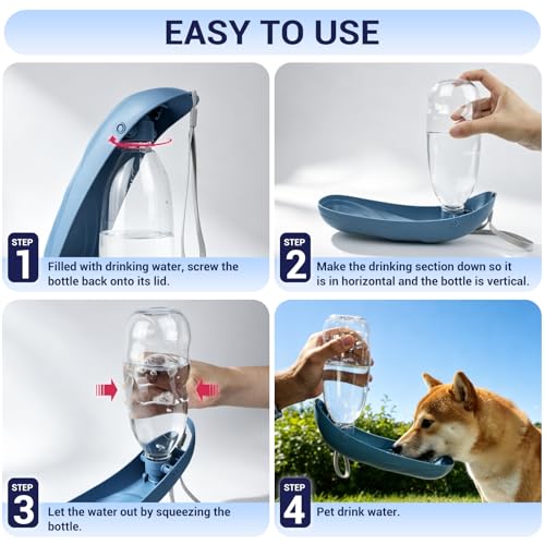 Billionchains Dog Water Bottle, 550ML Large Capacity Leak-Proof Portable Pet Water Dispenser with Carrying Lanyard, Ideal ...