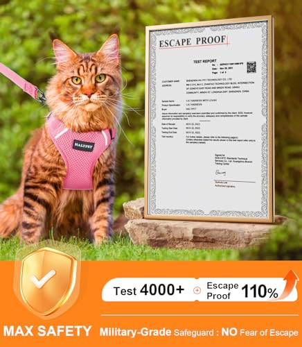 Halypet Cat Harness and Leash Set [ MAX Safety Third Generation ] Escape Proof Soft Adjustable Cat Leash Breathable Comfor...