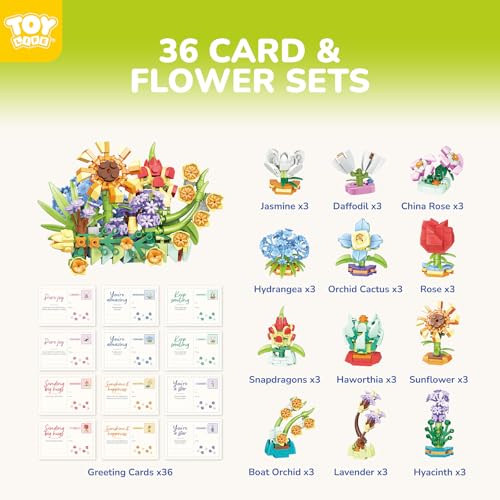 TOY Life 36 Pack Party Favors for Kids, Tiny Plants Mini Flowers Building Blocks Set for Classroom Prize, Flowers Botanica...