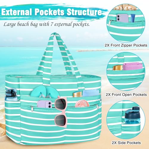 HUANLANG Extra Large Beach Bag Waterproof Beach Totes Bags for Women Men,Pool Bag with Zipper Wet Pocket