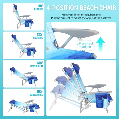 #WEJOY Beach Chair for Adults, Reclining Adjustable Position, Lay Flat Lightweight Folding Portable Aluminum Chair with Ba...