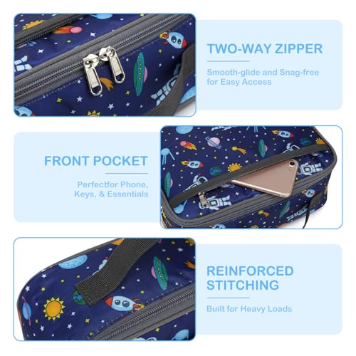 FlowFly Kids Lunch box Insulated Soft Bag Mini Cooler Back to School Thermal Meal Tote Kit for Girls, Boys, Astronaut