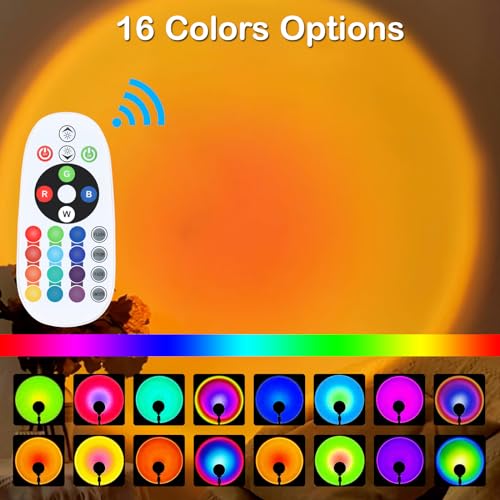 Sunset Lamp Projector, Rainbow Projection Led Lights with Remote, 16 Colors Multicolor Changing LED Night Light, Sunlight ...
