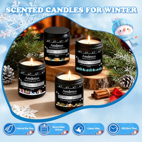 Winter Candles Set – 4 Pack Holiday Scented Candles, 28oz Soy Candle for Home Scented, Cozy Scents of Winter Carol/Spice/C...