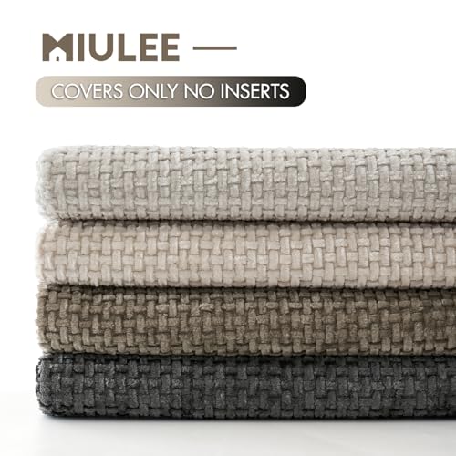 MIULEE Pack of 4 Couch Throw Pillow Covers 18x18 Inch Neutral Soft Decorative Chenille Pillow Covers Farmhouse Boho Cushio...