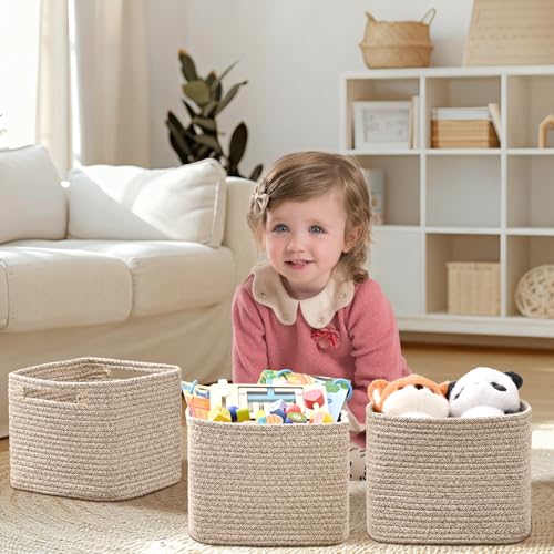 Degeyoyo 3 Pack Cube Storage Bin, 9”x9”x7” Cotton Rope Woven Baskets for Organizing Toys Clothes Towels, Square Gift Stora...