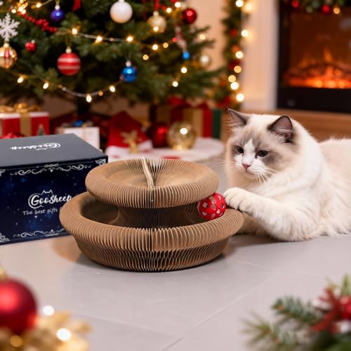 Goosheep 1 Pack Cat Scratcher Kitty Curls Accordion Cat Toys for Indoor Cats Cardboard Cat Scratching Board Ball Scratcher...