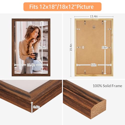 12x18 Wood Frame Brown, Rustic Natural Wooden 18x12in Poster Picture Frame, Distressed 12 x 18inch Woodgrain Gallery Photo...