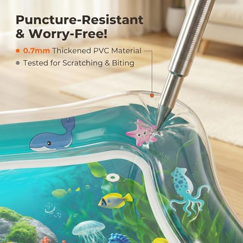 Interactive Cat Toy for indoor Cats, Upgraded Cat Water Mat with Fish - Thickened 0.7mm Enrichment Stimulating Water Senso...