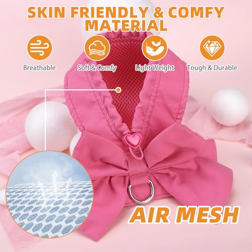 KOOLTAIL Cute Cat Harness and Leash Set with Bowtie, Small Dog Vest Harnesses for Girl Outfit, Step in No Pull Soft Mesh P...