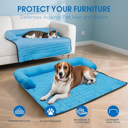 Cooling Dog Bed, Cooling Mat for Dogs & Cats | Machine Washable Couch Bed, Waterproof & Non-Slip Blanket Cover | Pad for P...