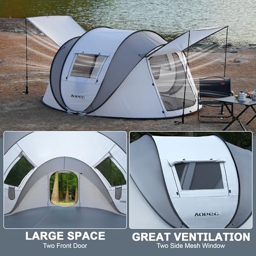 AOPEC Pop Up Camping Tent, 2/4/6 Person Instant Tent Waterproof PU4500mm, Spacious Ventilated Camping Tent with Front Porc...
