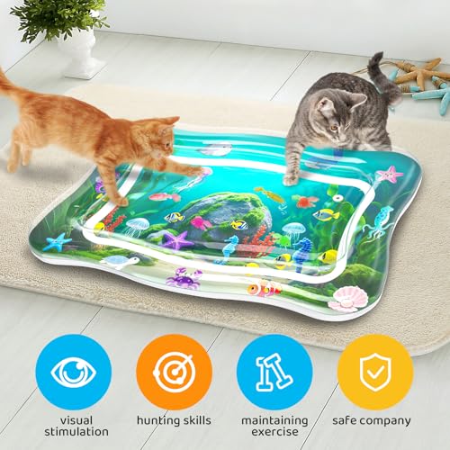 Interactive Cat Toy for indoor Cats, Upgraded Cat Water Mat with Fish, Thickened 0.7mm Cooling & Heating Water Bed Pad, En...