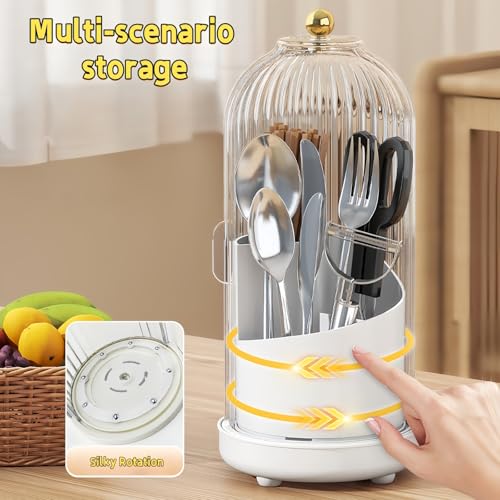 Johehe Toothbrush Organizer with Cover,3 Slots for Bathroom Toothbrush Holders with Lid,Dustproof Design,Rotating Holder,I...