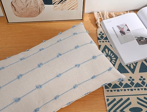 NUYECY Boho Long Lumbar Pillow Covers 16 x 26 Blue,Classic Stripe Pattern Cotton Decorative Long Lumbar Pillow Case Cushio...