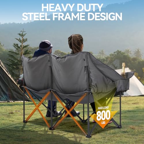 Double Camping Chair Padded 2 Person Camping Chair Camping Loveseat - Heavy Duty Oversized Camping Couch for Adults Outdoo...